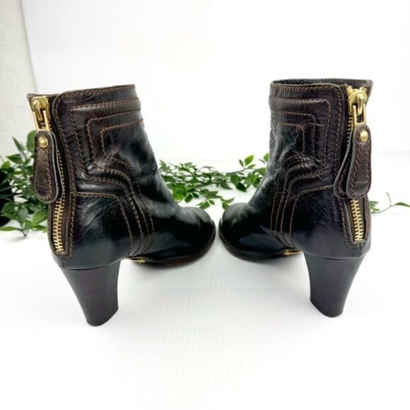 Chloe Ankle Boots Dark Brown Leather High Heel Booties 7 - Picture 5 of 10